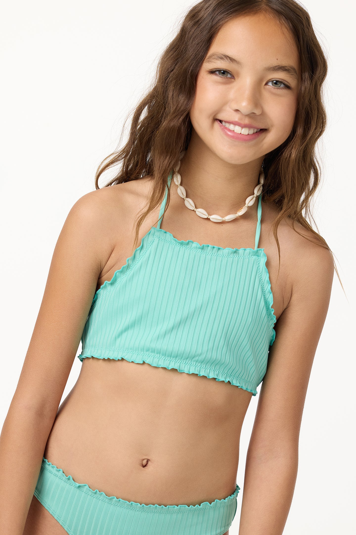 Girl's Shorebreak Rib Ruffle Edge Hi Neck Swim Set - Image 4