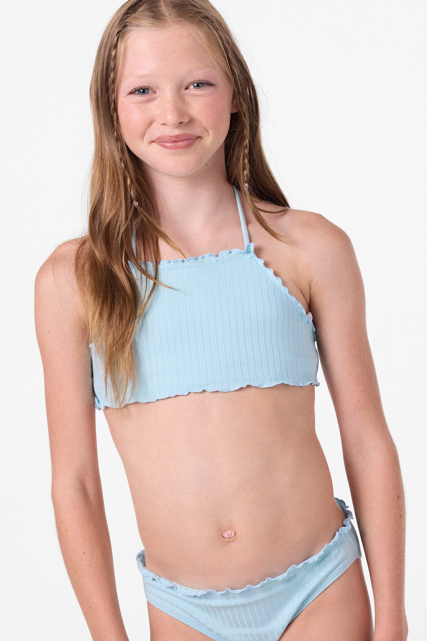 Girl's Shorebreak Rib Ruffle Edge High Neck Set - Image 4