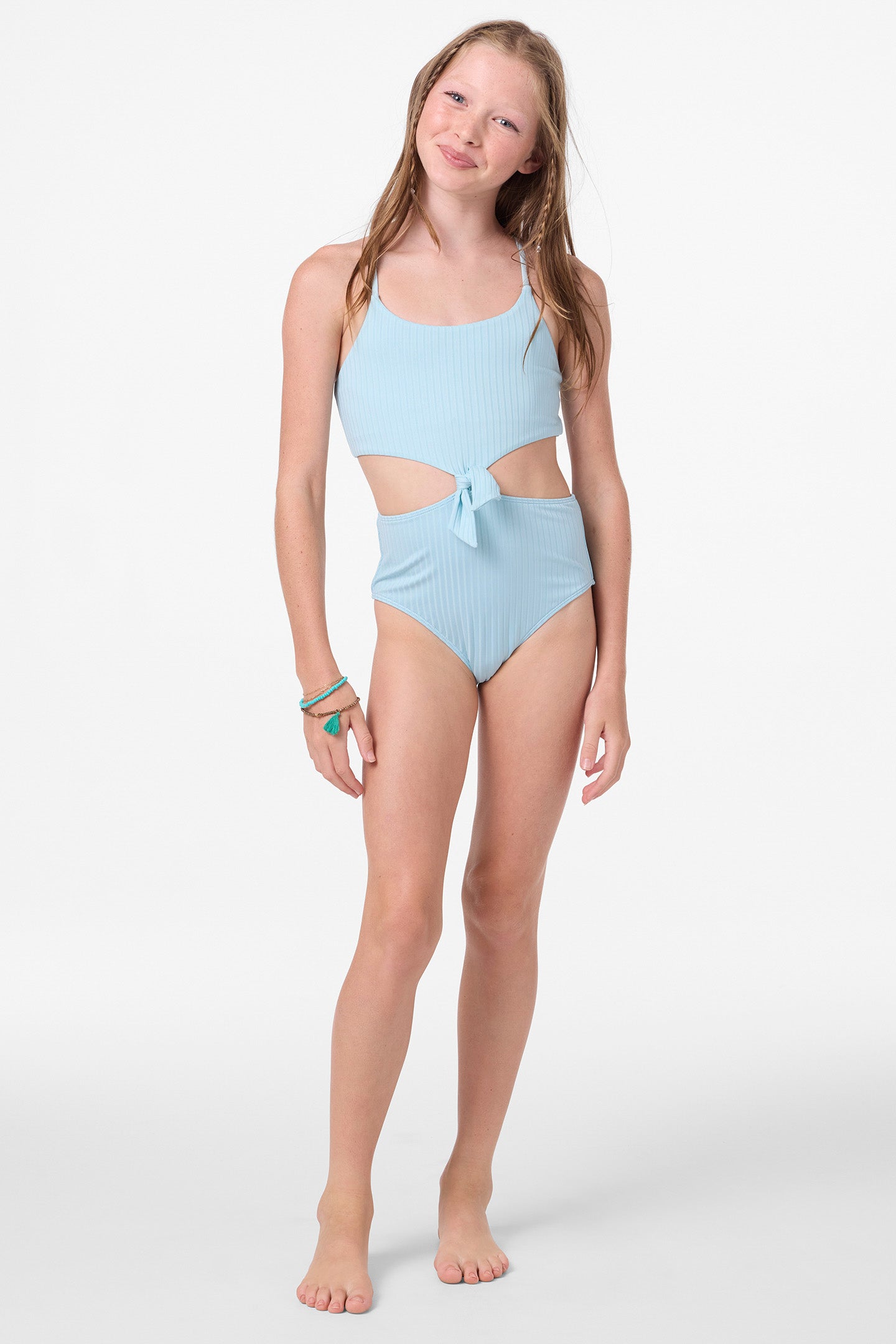 Girl's Shorebreak Rib Knot Front One-Piece - Image 3