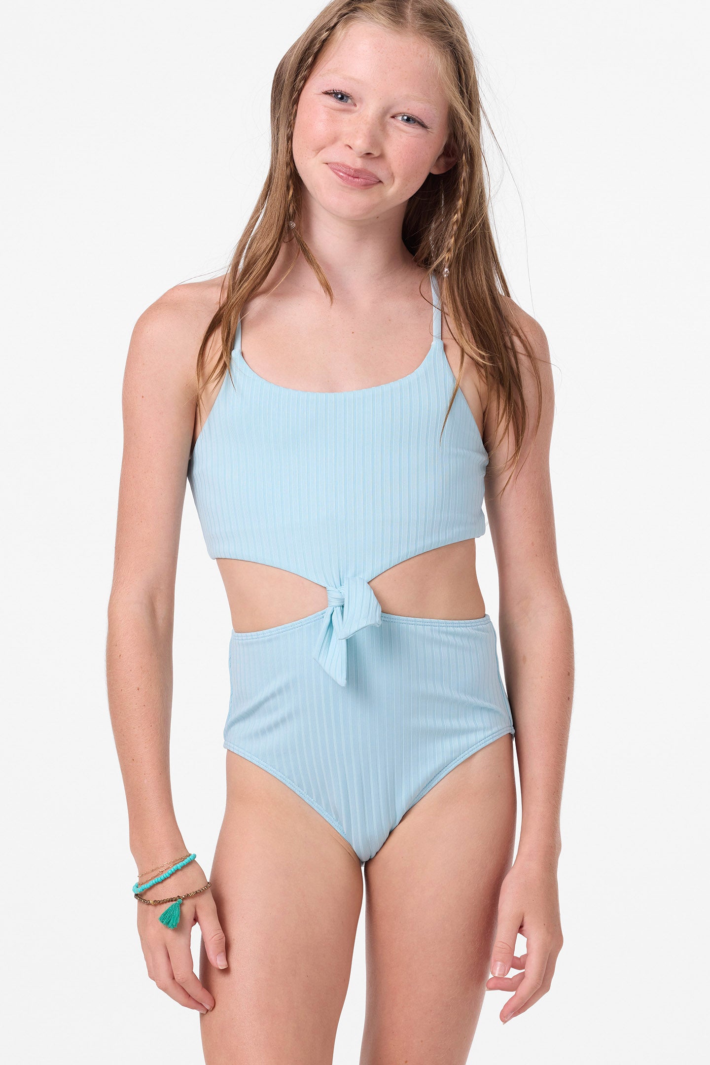 Girl's Shorebreak Rib Knot Front One-Piece